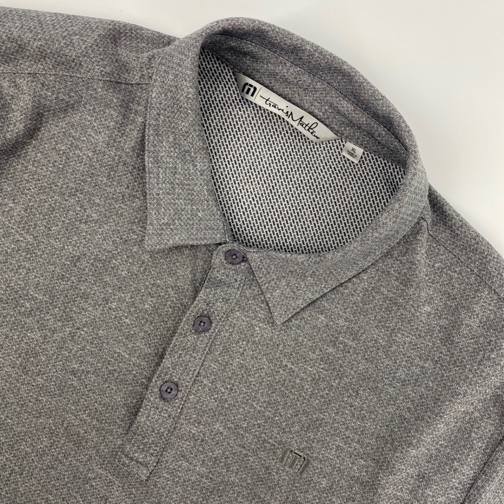 Travis Mathew Polo Shirt Mens XL Gray Textured Golf Casual Performance Active